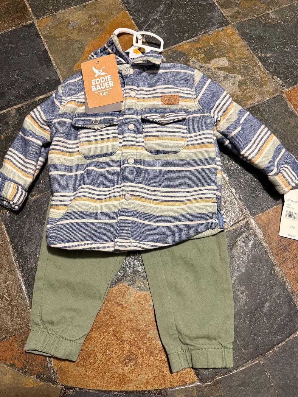 Eddie Bauer Kids Striped Flannel Hooded Shirt and Jogger Pants 2-Piece Outfit